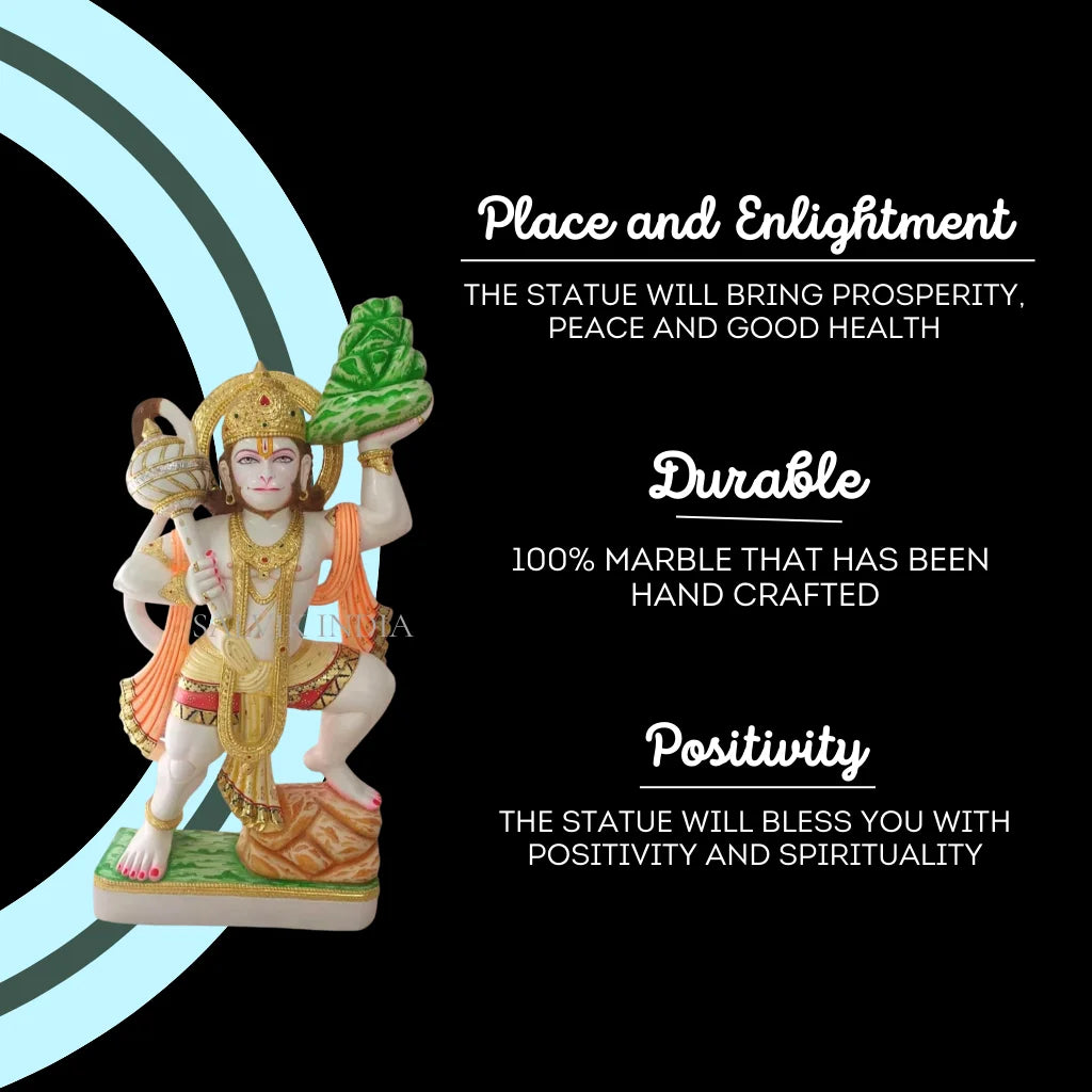 Buy Sanjeevani Hanuman Marble Idol | Hand-Painted Makrana Marble Sculpture