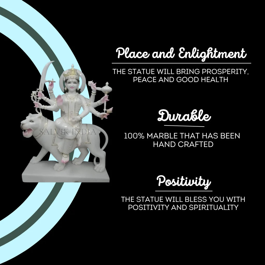 White Marble Durga Mata statue with premium detailing by Salvik India