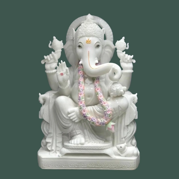 White marble Ganesh Ji statue – handcrafted Ganpati murti for home temple