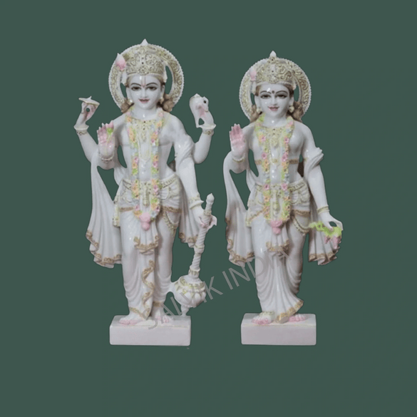 Marble Laxmi Narayan Murti – Handcrafted Vishnu Laxmi Marble Idols for Temples - Salvik | Marble Murti Manufacturers in India