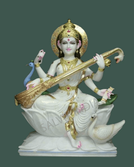 Saraswati Mata Marble Murti - Handcrafted White Marble Saraswati Idol - Salvik | Marble Murti Manufacturers in India