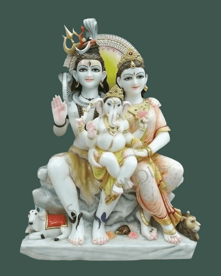 Shiv Parvati Marble Statue | Hand-crafted Shiv Parivar Marble Murti - Salvik | Marble Murti Manufacturers in India