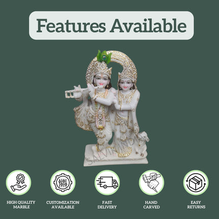 Radha Krishna Jugal Marble Statue with Cow – Handcrafted Marble Idol