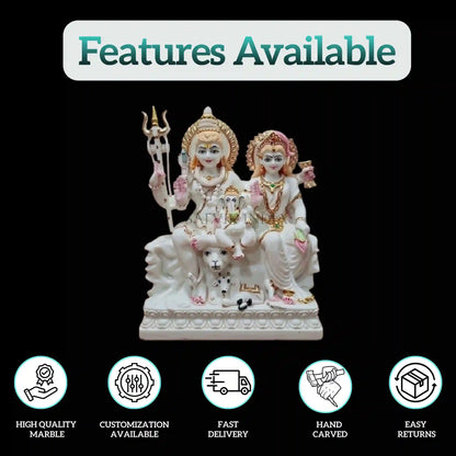 Shiva Parvati Marble Statue – Handcrafted Marble Murti