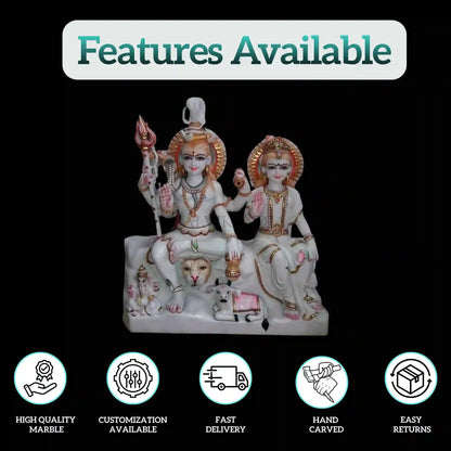 Shiv Parvati Marble Sculpture – Handcrafted Shiva Parvati Statue