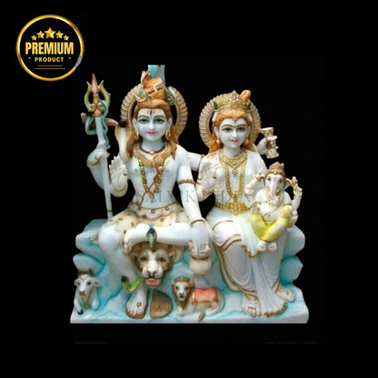 Temple Marble Shiv Parivar Statue – Handcrafted Shiva Family Idol