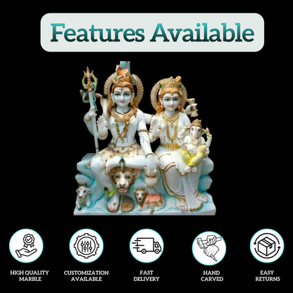 Temple Marble Shiv Parivar Statue – Handcrafted Shiva Family Idol
