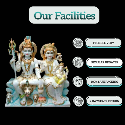 Temple Marble Shiv Parivar Statue – Handcrafted Shiva Family Idol