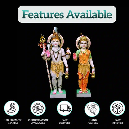 Marble Shiva Parvati Idol – Traditional Handcrafted Statue