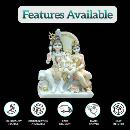 Marble Shankar Parvati Ganesh Murti – Handcrafted Lord Shiva Idol
