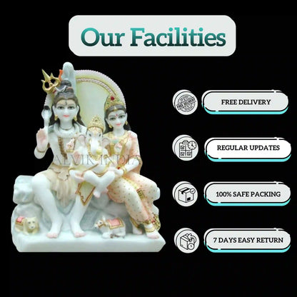 Marble Shankar Parvati Ganesh Murti – Handcrafted Lord Shiva Idol