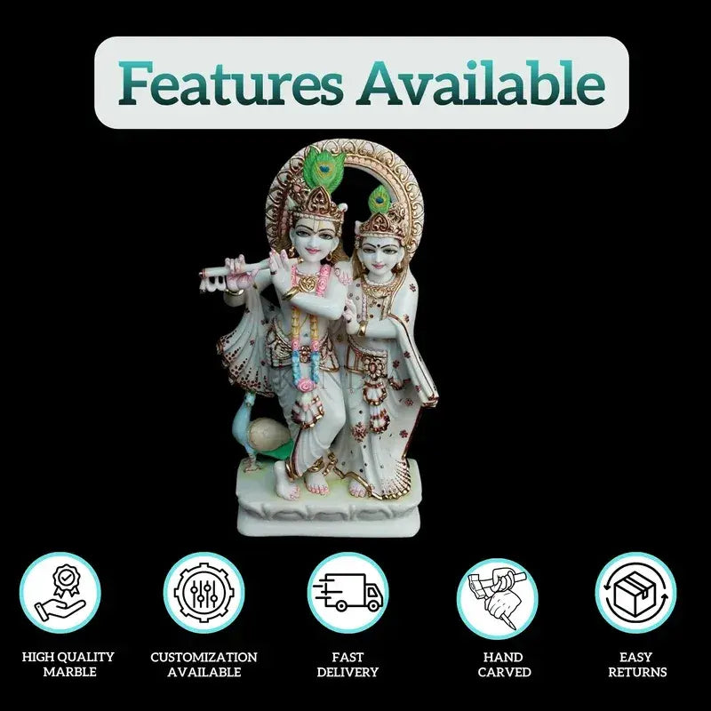 1 Feet Radha Krishna Marble Idol for Home Temple