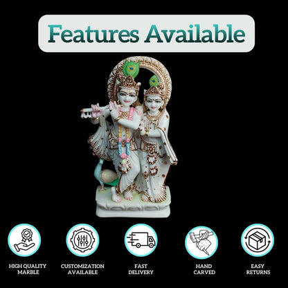 1 feet Radha Krishna marble murti for home mandir