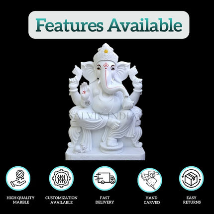 White Marble Ganesh Statue – Handcrafted Ganpati Murti for Home & Temple