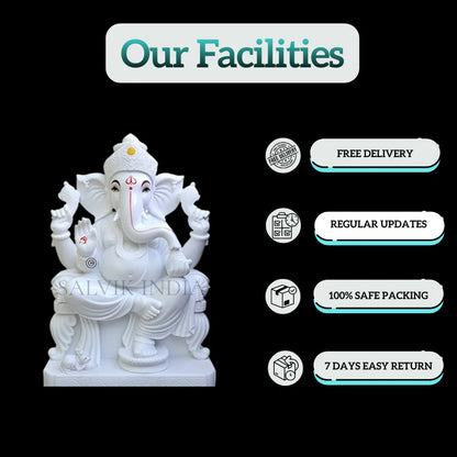 White Marble Ganesh Statue – Handcrafted Ganpati Murti for Home & Temple