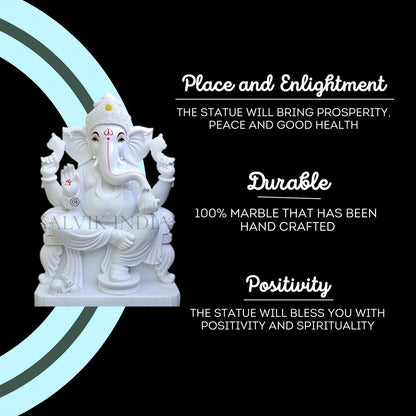 White Marble Ganesh Statue – Handcrafted Ganpati Murti for Home & Temple