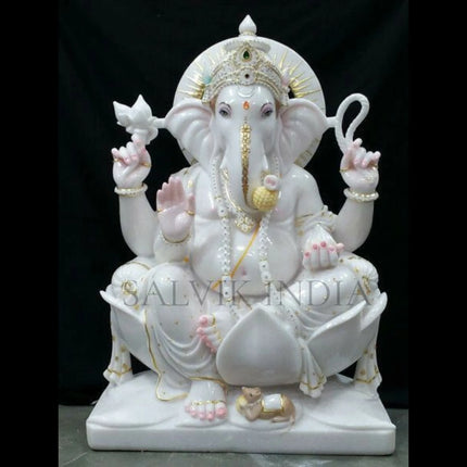 Ganpati Marble Idol – Pure White Vietnam Marble Ganesh Ji Murti