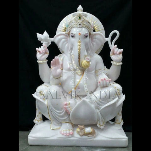 Ganpati Marble Idol – Pure White Vietnam Marble Ganesh Ji Murti