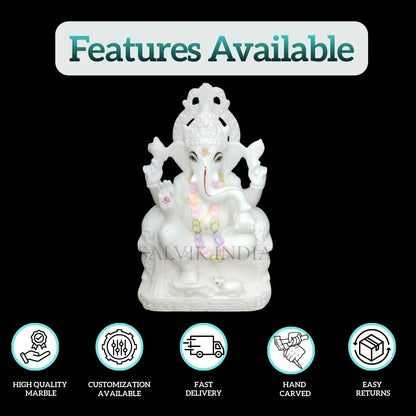 White Ganesh Marble Murti – Handcrafted 1ft Idol for Home & Temple