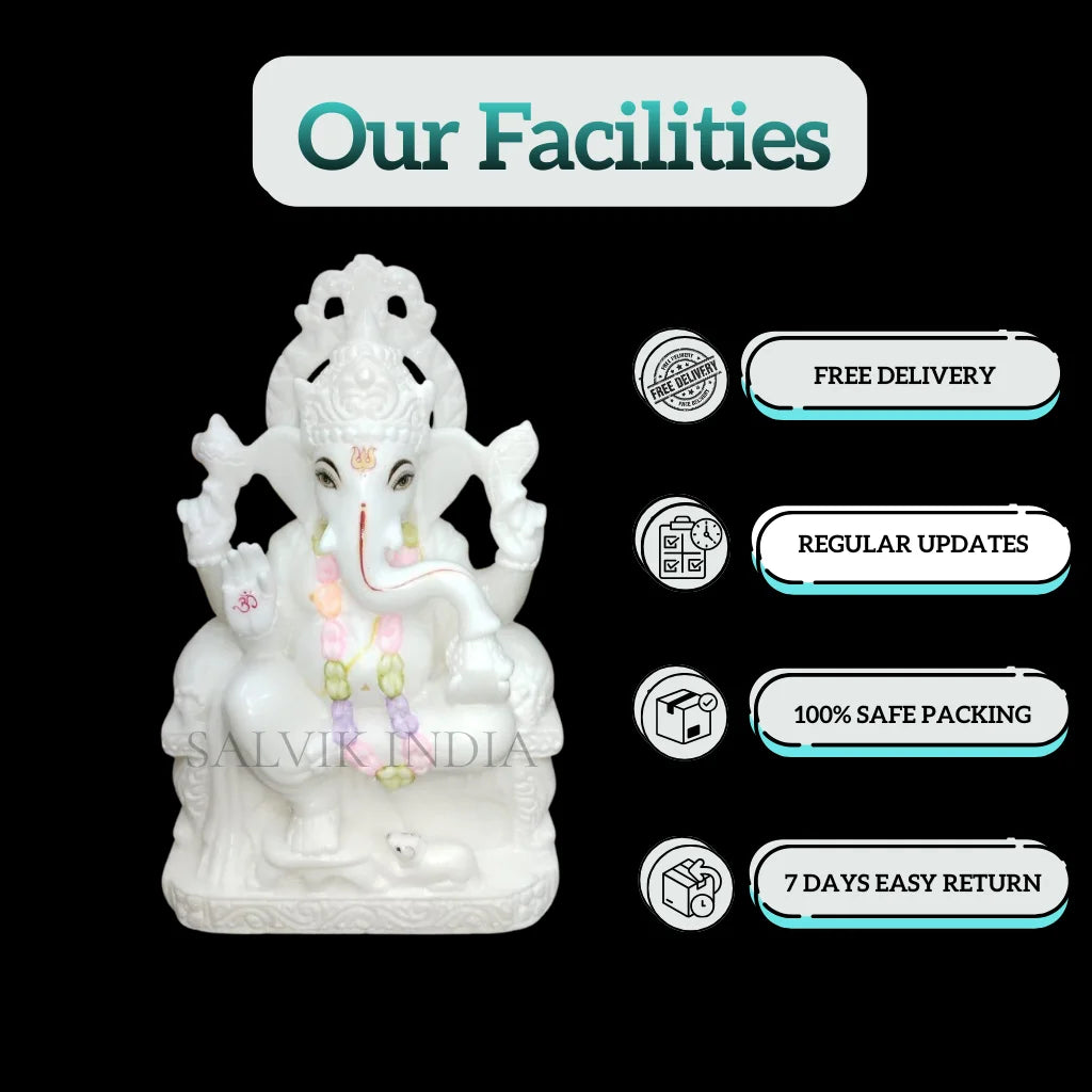 White Ganesh Marble Murti – Handcrafted 1ft Idol for Home & Temple