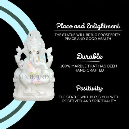White Ganesh Marble Murti – Handcrafted 1ft Idol for Home & Temple