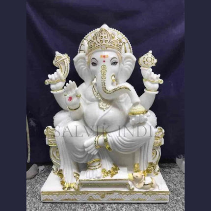 Ganpati Marble Murti – Pure White Handcrafted Ganpati Idol