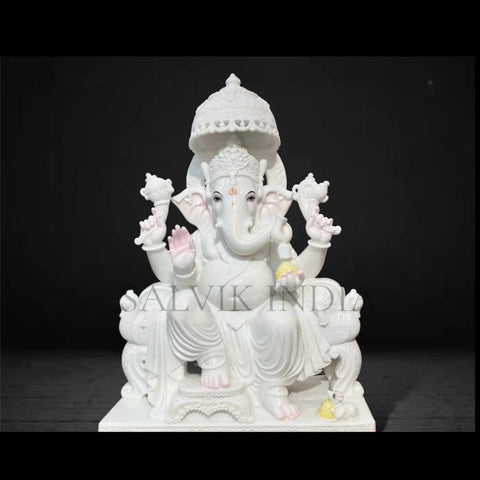 Ganpati Marble Statue – Hand-Carved White Vietnam Marble Ganesh Ji Idol