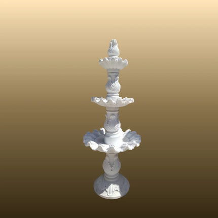 White Marble Floral Carved Fountain 5ft