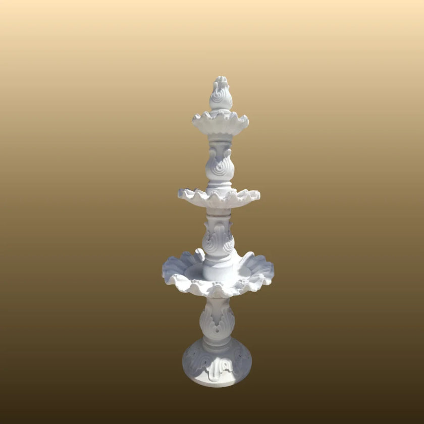 White Marble Floral Carved Fountain 5ft