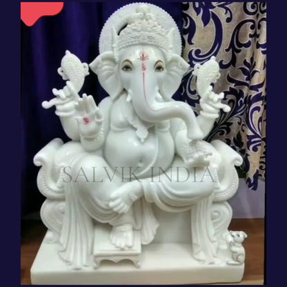 Ganpati Murti in White Marble – Handcrafted Ganesh Idol for Home & Temple