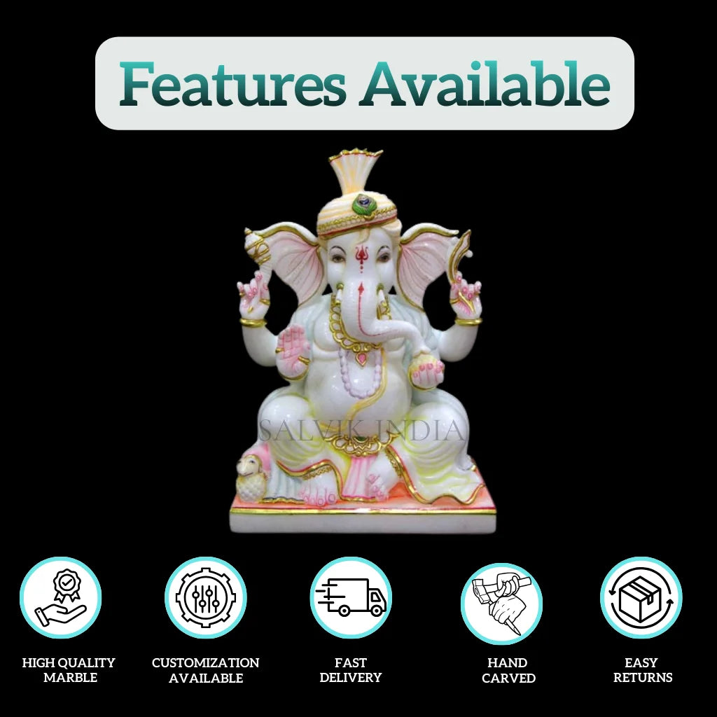 Marble Ganesh Ji Murti – Handcrafted White Marble Ganpati Idol for Home & Temple