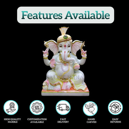 Marble Ganesh Ji Murti – Handcrafted White Marble Ganpati Idol for Home & Temple