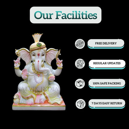 Marble Ganesh Ji Murti – Handcrafted White Marble Ganpati Idol for Home & Temple