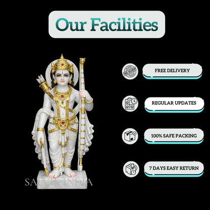 Handcrafted Makrana Marble Lord Ram Murti with Bow for Home Temple