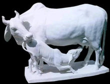 Handcrafted Cow and Calf Marble Murti in White Marble