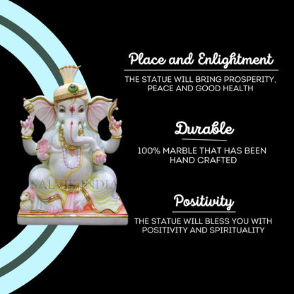 Marble Ganesh Ji Murti – Handcrafted White Marble Ganpati Idol for Home & Temple