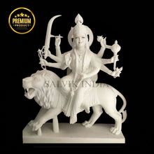 Goddess Durga Marble Idol – Handcrafted White Marble Statue