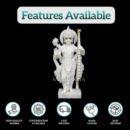 Pure White Makrana Marble Lord Ram Murti for Home Temple – Hand Carved Idol