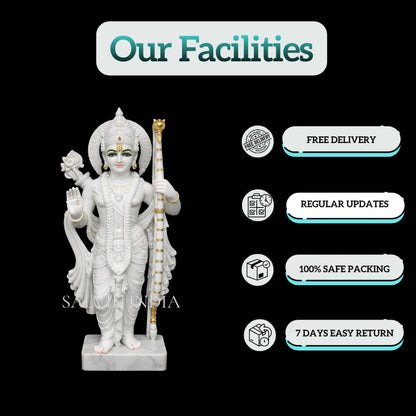 Pure White Makrana Marble Lord Ram Murti for Home Temple – Hand Carved Idol