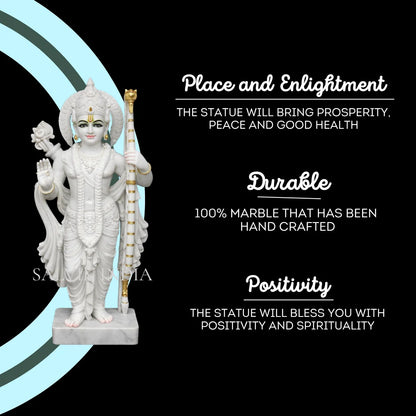 Pure White Makrana Marble Lord Ram Murti for Home Temple – Hand Carved Idol
