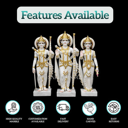 Handcrafted Makrana Marble Ram Darbar Idol Set for Home Temple – Premium Carving