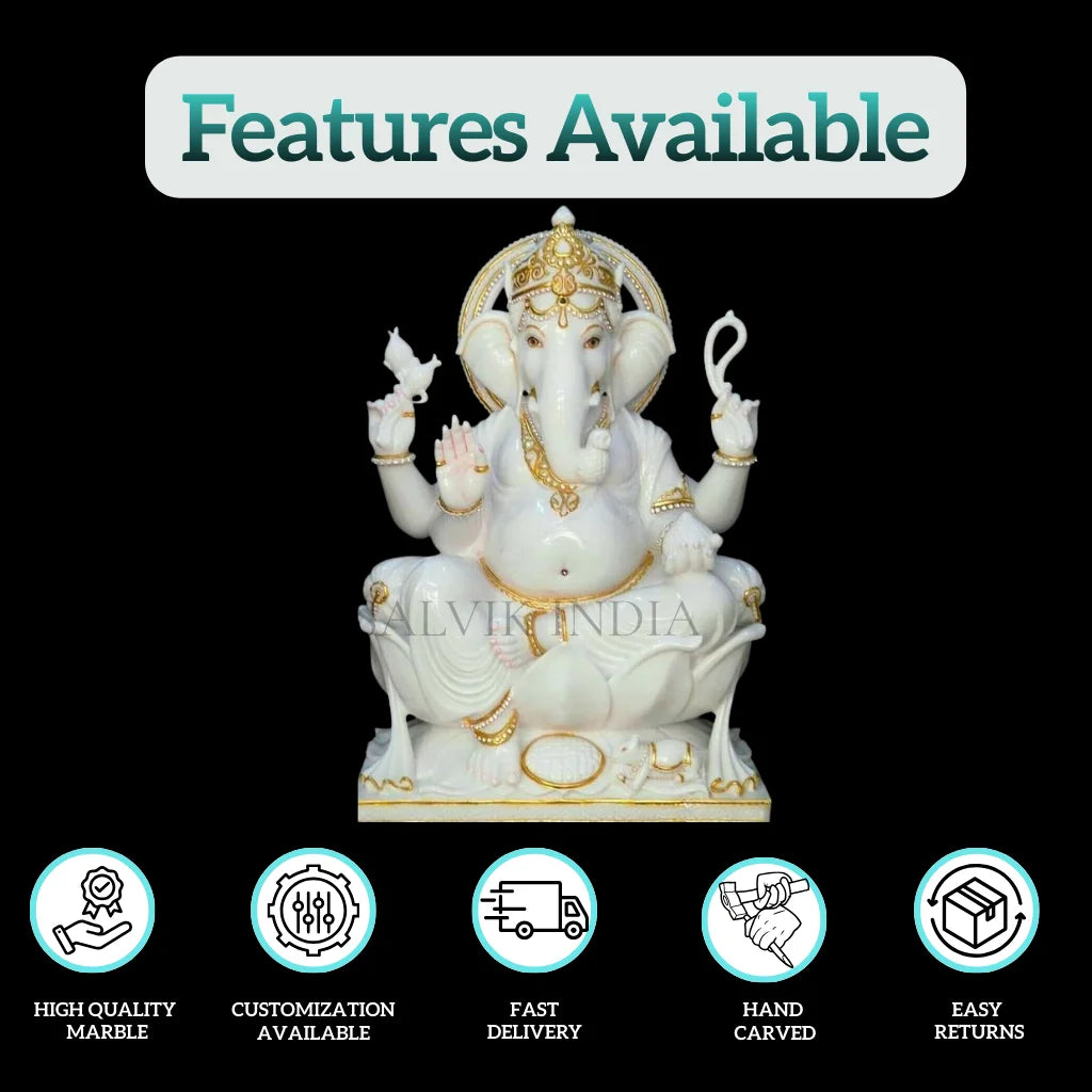 Marble Ganesh Murti – Handcrafted White Ganesh Statue for Home & Temple