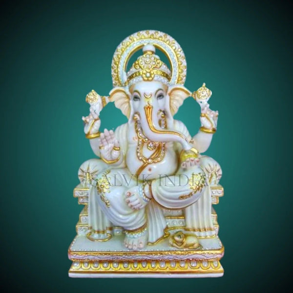 Pure White Marble Ganesh Statue (12 - 36 Inch) Prime Quality