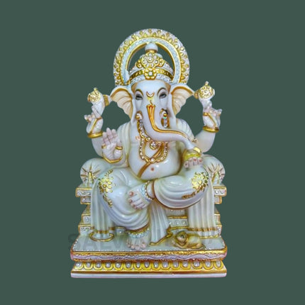 Pure White Marble Ganesh Statue (12 - 36 Inch) Prime Quality