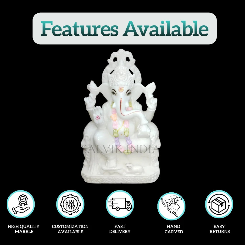 1ft white marble Ganesh murti handcrafted from Makrana marble