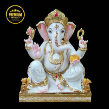 handcrafted 2 Feet Marble Ganesh Statue with intricate Makrana marble carving