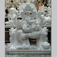 Lord Ganesh Marble Statue – Handcrafted White Marble Ganpati Idol for Home & Temple