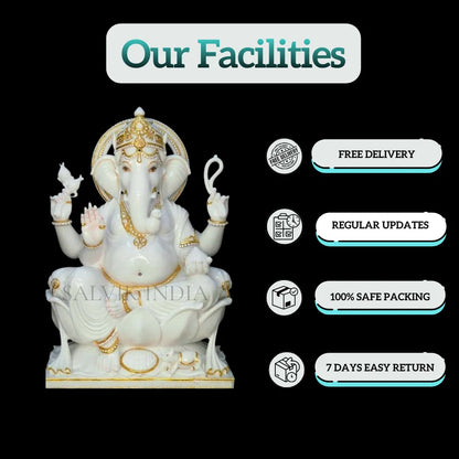 Marble Ganesh Murti – Handcrafted White Ganesh Statue for Home & Temple