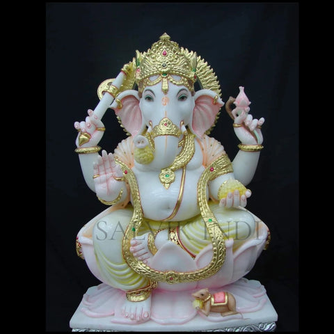 3 Feet Marble Ganesh Murti – Handcrafted White Ganpati Idol for Home & Temple