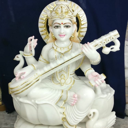 Buy Marble Maa Saraswati Idol | Handcrafted Detail Work